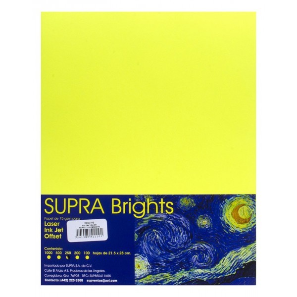 Papel Carta Amarillo Fluorescente c/250
