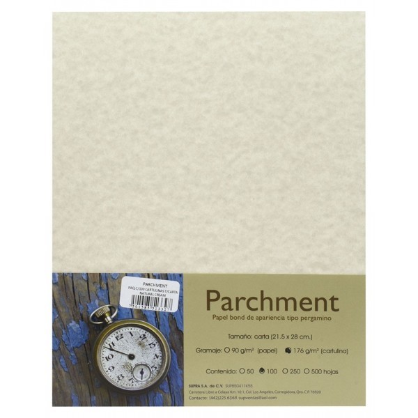 Cartulina Carta 176 gr Pergamino Natural Cream c/100