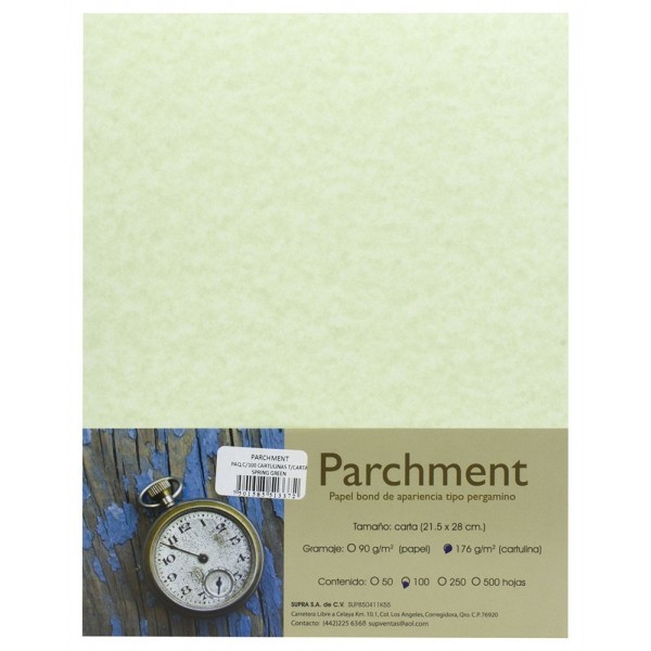 Cartulina Carta 176 gr Pergamino Spring Green c/100