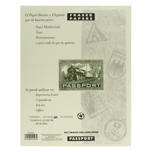Papel Carta 90 gr Passport Gypsum c/100