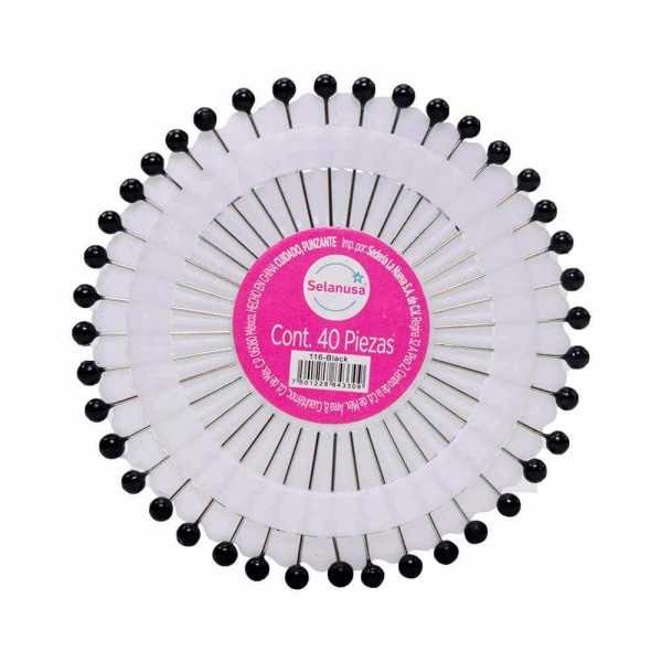 Alfiler Cabeza de Plástico Negro c/40