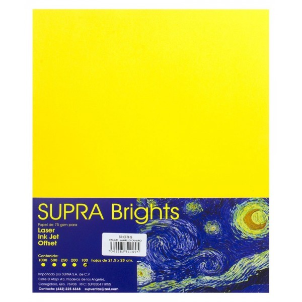 Papel Carta Amarillo Canario Flurescente c/100