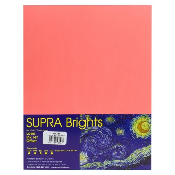 Papel Carta Rojo Neón c/250