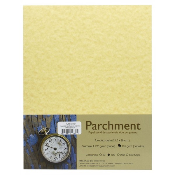 Cartulina Carta 176 gr Pergamino Antique Gold c/100