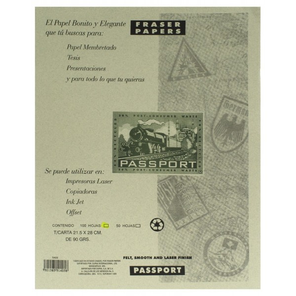 Papel Carta 90 gr Passport Sage c/100